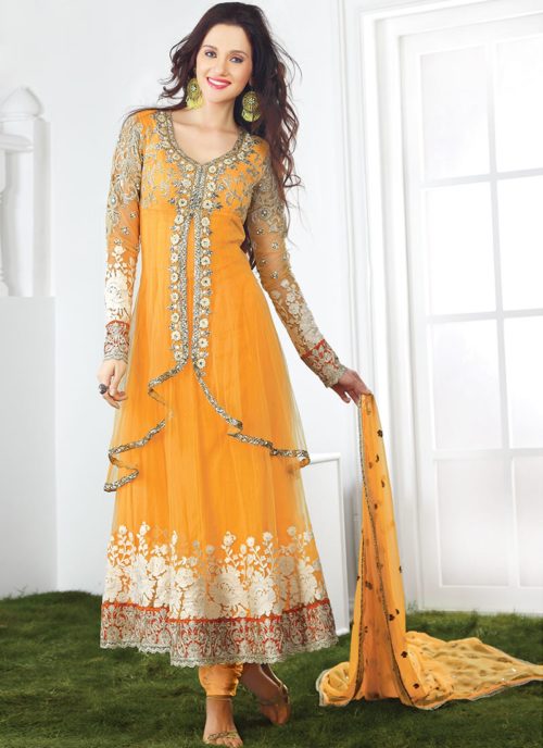 Yellow anarkali suits party wear
