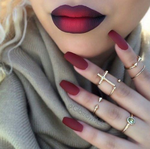 match burgundy nails with makeup