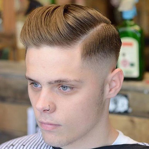Classic fade with side part and brush back