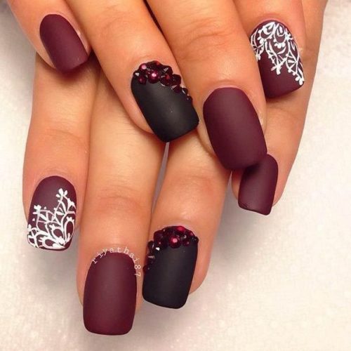 Burgundy and black nails