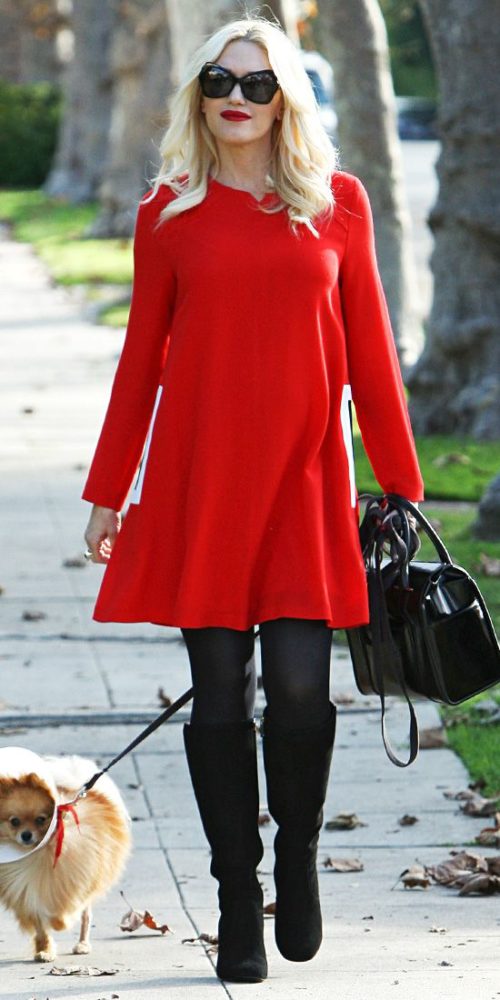 Gwen stefani style red dress with long boots
